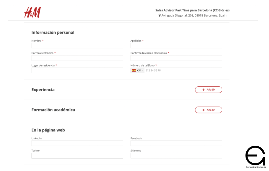 paso 4 para mandar el currículum online a hm