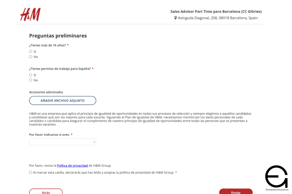 paso 5 para mandar currículum online a hm