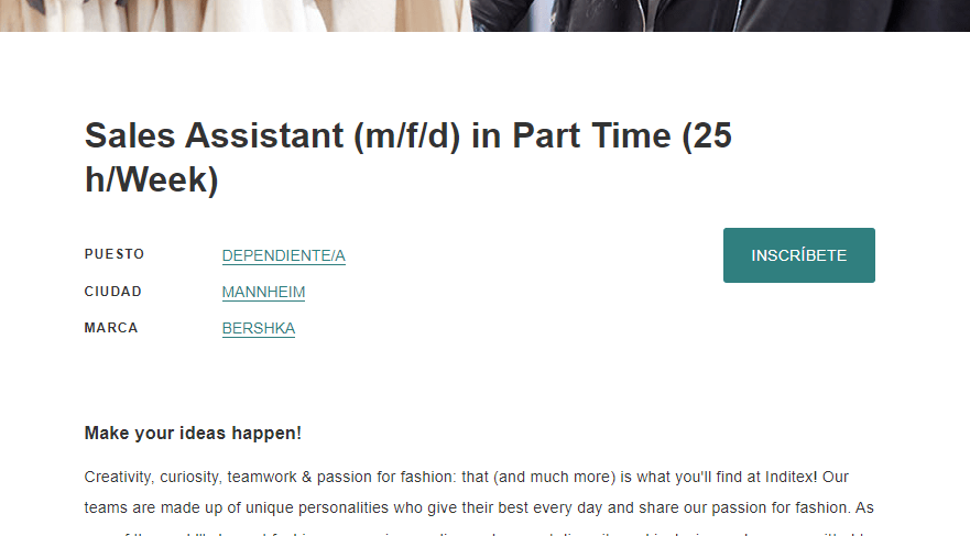 Pasos para inscribirte en ofertas de empleo de trabaja con nosotros Bershka